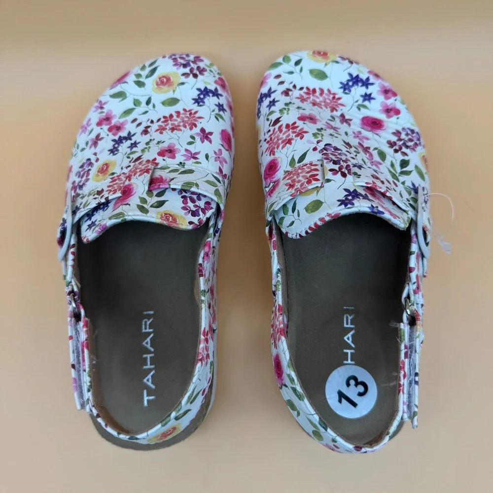 Tahari Kids Floral Clogs Size 13 Slingback light Sandals WhitePink Purple Yellow